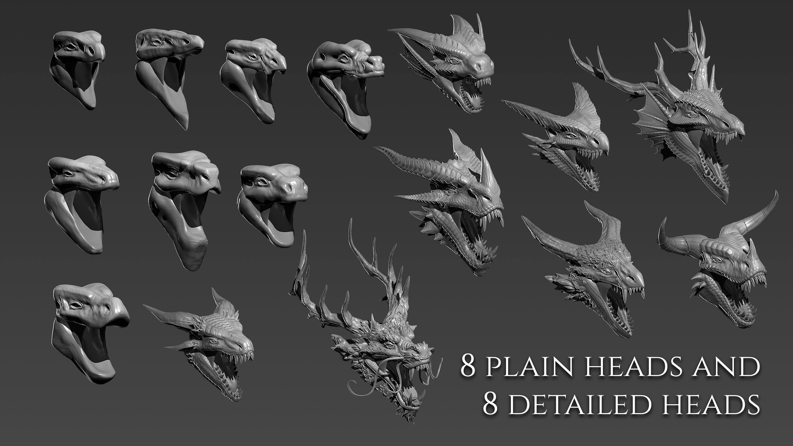 Over 500 3D assets to create dragons in Zbrush
