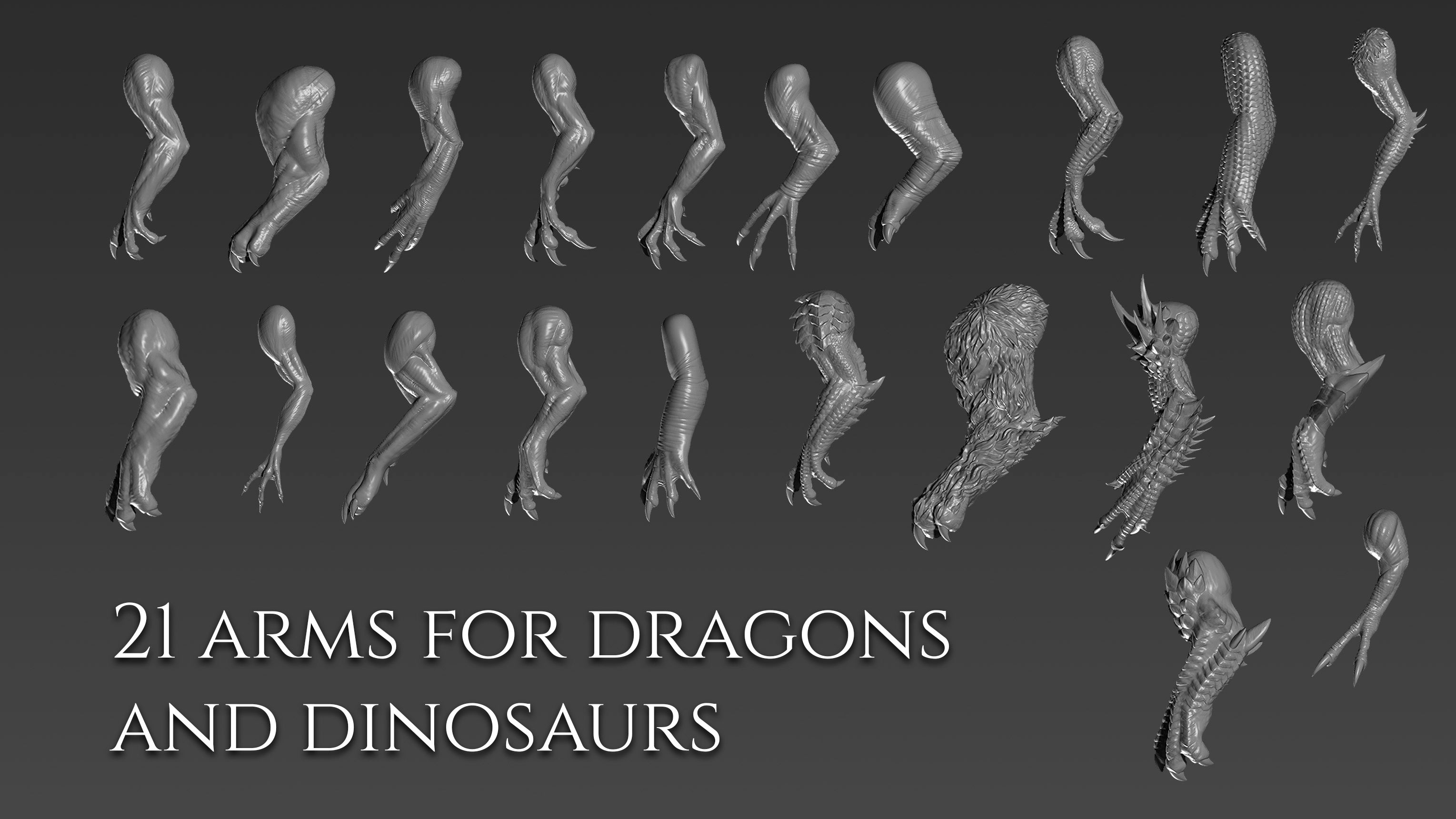 Over 500 3D assets to create dragons in Zbrush